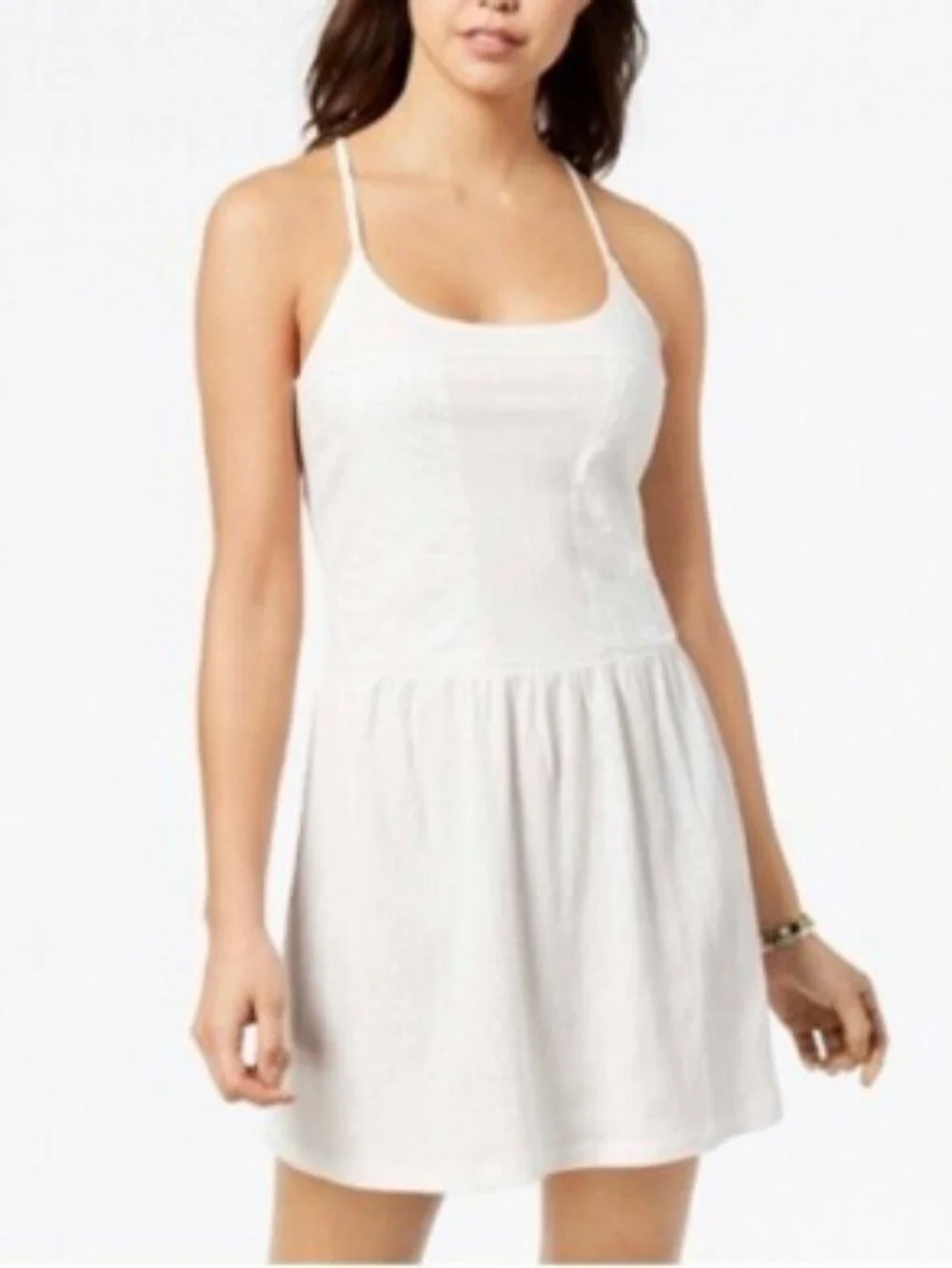 Women’s Roxy White Spaghetti-Strap Embroidered Style Beach Dress